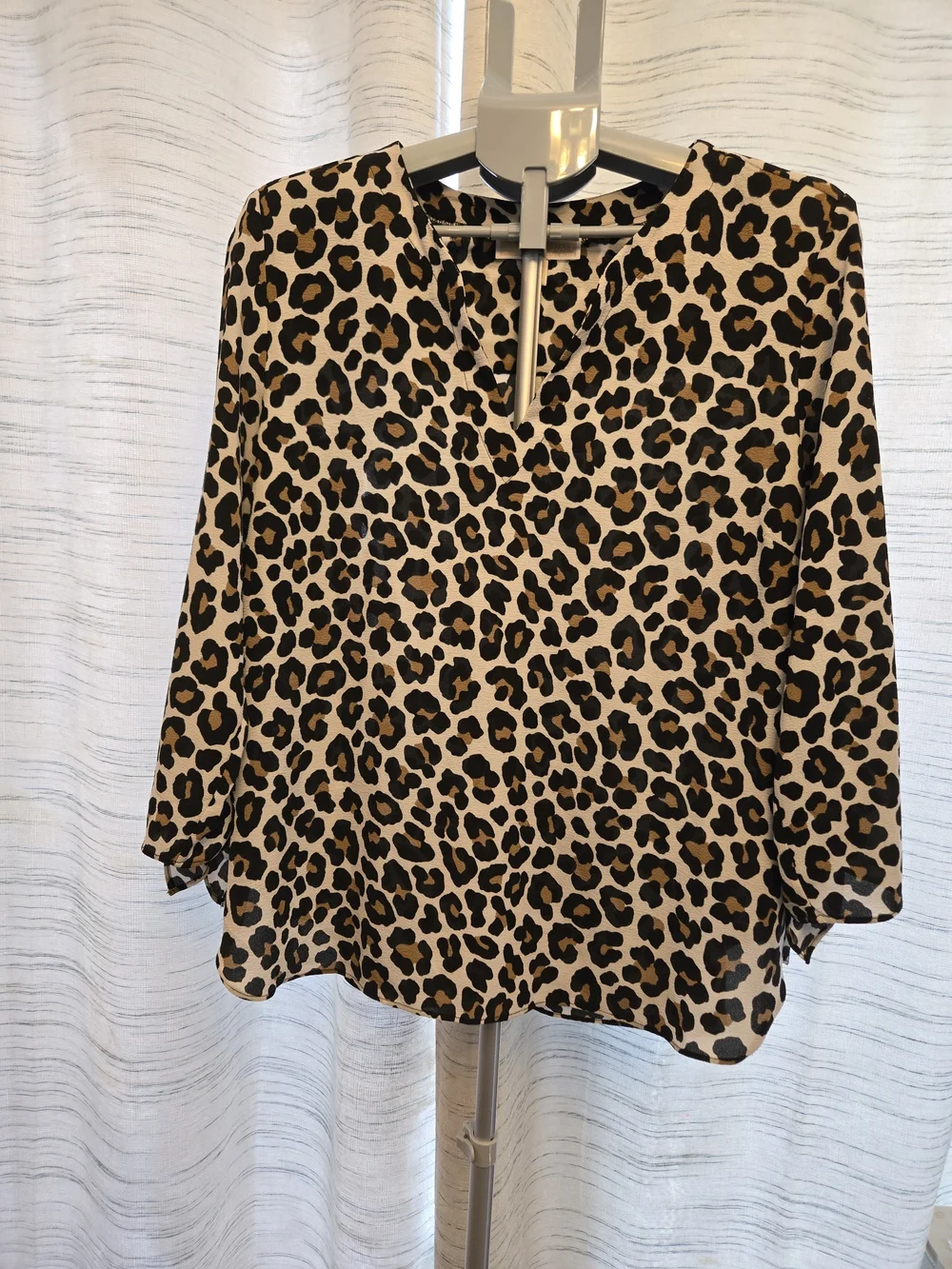 Michael Kors Leopard Print V-Neck Blouse in Tan and Black